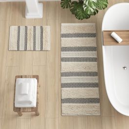 INK+IVY Bath Rug Hand-Woven Texture Shaggy Striped Soft & Water Absorbent, Boho Bathroom Décor Bath-Mats, Non-Slip Absorbent Quick Dry Mats for Tub, Shower Room, Asher, 20x32, Black 1 Piece