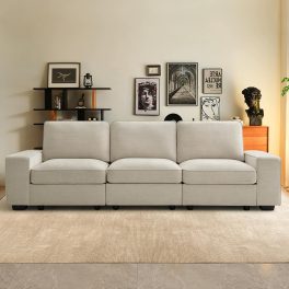 LEISLAND Modular Couch Sofas with Storage&USB Port, Sectional Sofas for Living Room Clearance, Chenille 3 Seater Couch with Deep Seat, Low-Back Cushion and Detachable Cover(100.5 Inches, Beige)