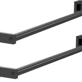 MKO Towel Bar for Bathroom, 24" Hand Towel Holder Rod with Metal, Black Towel Racks for Bathroom Hanger Wall Mounted for Home Essentials, 2 Pack
